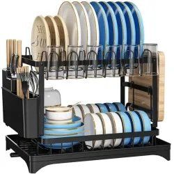 Multifunctional Dish Rack, Rustproof Kitchen Dish Drying Rack With Drainboard, Space-Saving 2-Tier Dish Drying Rack With A Large Capacity For Kitchen