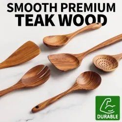 Six-piece Wooden Cooking Spoon Set â€“ Heat-resistant, Smooth Teak Wood For A Comfortable Grip â€“ Lightweight And Durable â€“ Easy To Clean And Perfe