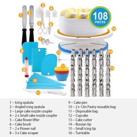 1 Set 11in Rotating Cake Turntable 108Pcs Cake Decorating Supplies Kit Revolving Cake Table Stand Base Baking Tools
