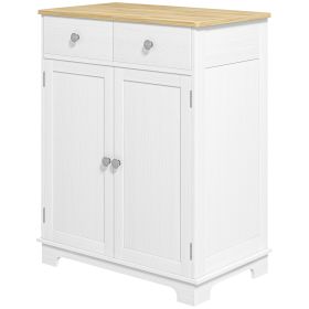 Kitchen Storage Cabinet, Sideboard Floor Cupboard with Solid Wood Top, Adjustable Shelf, and 2 Drawers, Distressed White