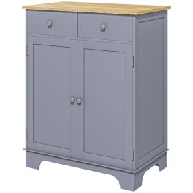 Kitchen Storage Cabinet, Sideboard Floor Cupboard with Solid Wood Top, Adjustable Shelf, and 2 Drawers, Gray