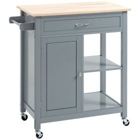 Kitchen Island Cart, Rolling Kitchen Island with Storage Shelf, Solid Wood Top, Drawer, for Dining Room, Gray