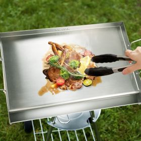 Stove Top Griddle, 23.5"x16" Pre-Seasoned Stainless Steel Griddle, Rectangular Double Burner Griddle Pan, Non-Stick Family Pan Cookware With Handles A