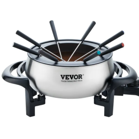 VEVOR Electric Fondue Pot Set For Cheese & Chocolate, 3 Quart Chocolate Melting Warmer, Stainless Steel Fondue Maker With Temperature Control And 8 Fo