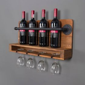 4 Bottle Rustic Farmhouse Wall Mounted Wine Rack with Glass Holder