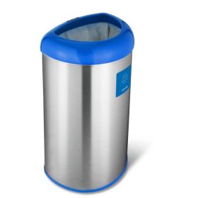 13-Gallon Stainless Steel Recycle Bin with Blue Open Top