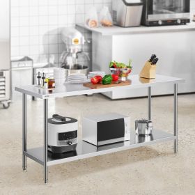 Stainless Steel Prep Table, 24 X 72 X 34 Inch, Heavy Duty Metal Worktable With 3 Adjustable Height Levels, Commercial Workstation For Kitchen Garage R