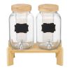 Beverage Dispenser, 2 Pack 1 Gallon Drink Dispensers for Parties, Glass Juice Dispenser with Wood Stand, Stainless Steel Spigot, Infuser, Iced Tea Lem