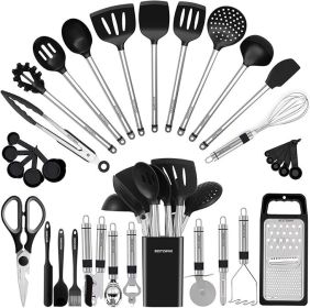 Kitchen Utensil Set-Silicone Cooking Utensils-33 Kitchen Gadgets & Spoons for Nonstick Cookware-Silicone and Stainless Steel Spatula Set-Best Kitchen