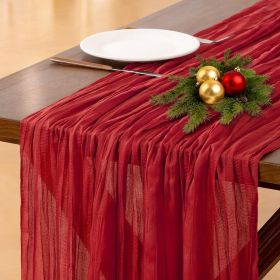 Red Fall Thanksgiving Cheesecloth Table Runner Boho Rustic Gauze 120 inch 10FT Cheese Cloth Runner for Wedding Party Baby Shower Birthday Home Decor H