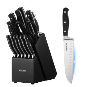 VEVOR Kitchen Knife Set with Block and Sharpener, 15 Piece High Carbon Stainless Steel Sharp Knife Set, Kitchen Cutlery with Crack-Resistant Handle