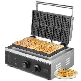 Commercial Waffle Maker, 10PCS Rectangle Waffle Baker Machine, 1550W Non-Stick Stainless Steel Belgian Waffle Iron with Temp and Time Control, Handle,
