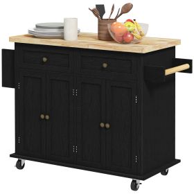 Modern Rolling Kitchen Island Cart with Spice Rack, Distressed Black