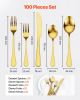 VEVOR 100-Piece Gold Silverware Set, Food-Grade Stainless Steel Flatware Utensils for 20, Mirror Finished Cutlery Set, Dishwasher Safe Eating Tablewar