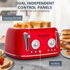 4 Slice Retro Style Toaster, Dual Control Toaster, 6 Browning Settings, Bagel/Defrost Functions, Removable Crumb Tray, Stainless Steel Housing 1650W,