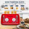 4 Slice Retro Style Toaster, Dual Control Toaster, 6 Browning Settings, Bagel/Defrost Functions, Removable Crumb Tray, Stainless Steel Housing 1650W,
