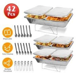 Set Of 42Pcs Disposable Chafing Dish Buffet Set Chafing Servers With Covers Spoons Forks Tongs Full-Size Pans Food Warmers For Parties Events Catering