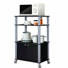 Modern 3-Shelf Kitchen Bakerâ€™s Rack Cart on Wheels in Black Wood Finish