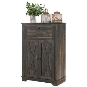 Farmhouse Sideboard Storage Cabinet with Doors and Drawer for Kitchen, Living room, 23.5"x11.75"x34.5" (Color: Dark Brown)