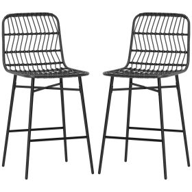 Rattan Counter Bar Stools Set of 2, 26" Counter Height Barstools with Back, Bar Chairs for Kitchen Island (Color: Black)