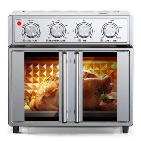 PlumChef 29.5 QT French Door Air Fryer Convection Toaster Oven, Extra Large 6 Slices, 1700W, Multifunction Oven (Color: Silver)