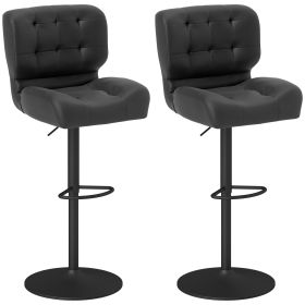 Bar Height Bar Stools Set of 2 with Adjustable Seat, Adjustable Swivel Barstools with Thick Padded Cushion (Color: Black)