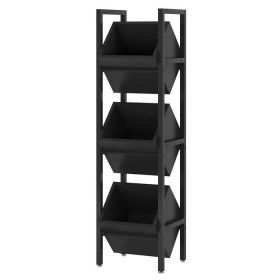 Farmhouse Industrial 3 Bin 36 Bottle Wine Rack Storage Display Shelf (Color: Black)