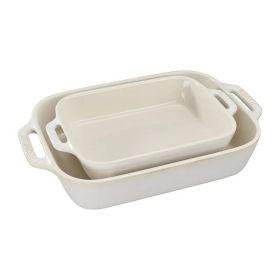 2 Piece Ceramic Stoneware Baking Dish Set (Color: Beige)