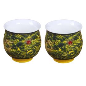 2 Pcs 3.4 oz Chinese Porcelain Teacup Kongfu Tea Cups Wine Cup (Color: Green)
