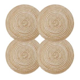 Woven Ramie Placemats Round 7 inch (Option: 4 Piece, Color: Gold)