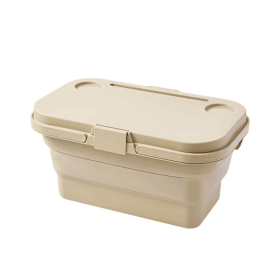 Collapsible Picnic Basket With Tray Stand (Color: CREAM)