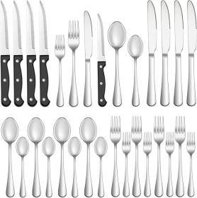 24-Pcs Silverware Set with Steak Knives Service for 4 (Color: Silver)