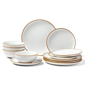 Dinnerware Set, Round Plates and Bowls Sets, Scratch Resistant Ceramic Dinner Ware (Option: 12 Piece)