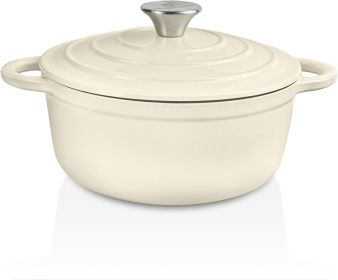 4.5 QT Cast Iron Dutch Oven, Enamel Coated Cookware Pot with Self Basting Lid (Color: White)