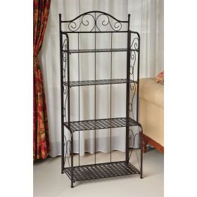 Indoor Outdoor Folding Iron 4-Shelf Bakers Rack with Lattice Shelves (Color: Bronze)