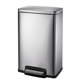 14 Gallon Kitchen Trash Can with Step Open Lid (Color: Stainless Steel)