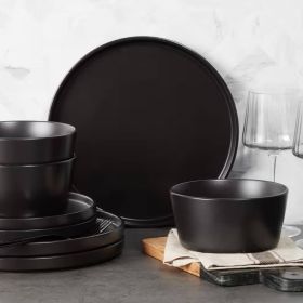 16-Piece Stoneware Dinnerware Set - Service for 4 (Color: Matte Black)