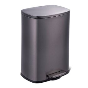 13 Gallon Kitchen Trash Can with Step Open Lid (Color: Black Stainless Steel)