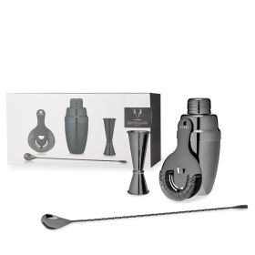 4 Piece Mixologist Barware Set by ViskiÂ® (Color: Gunmetal)